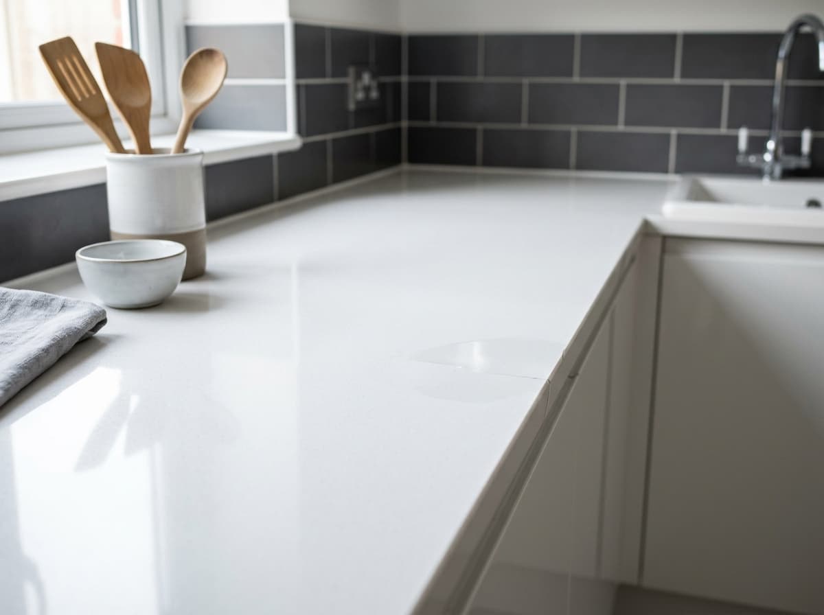 Flawless white worktop after an invisible cosmetic repair